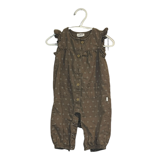 Petit Lem Brown Linen/Org Cotton Romper 6 months