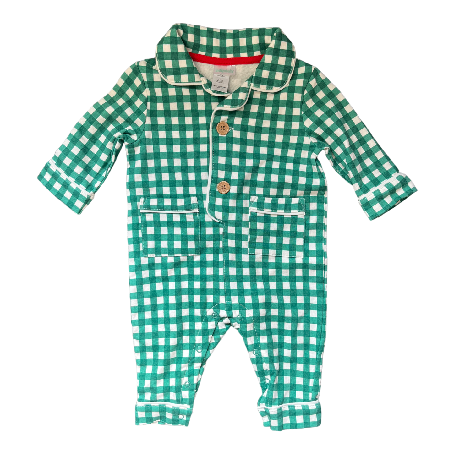 Indigo Baby Green plaid sleeper 3-6 months