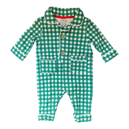 Indigo Baby Green plaid sleeper 3-6 months