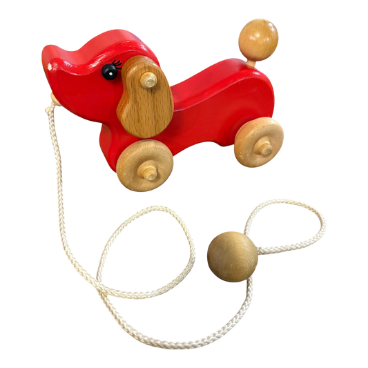 Wooden Pull Toy Red Dog