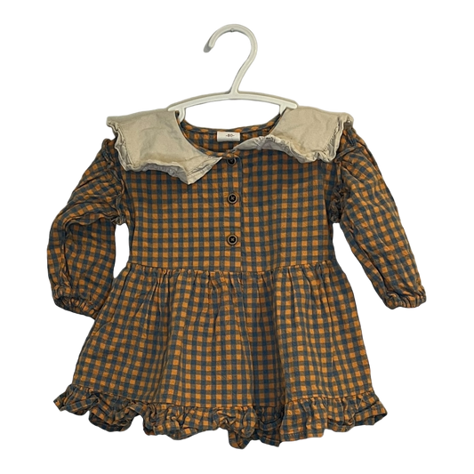 DLHM Orange and Blue Plaid Dress 80/ 12-18 months