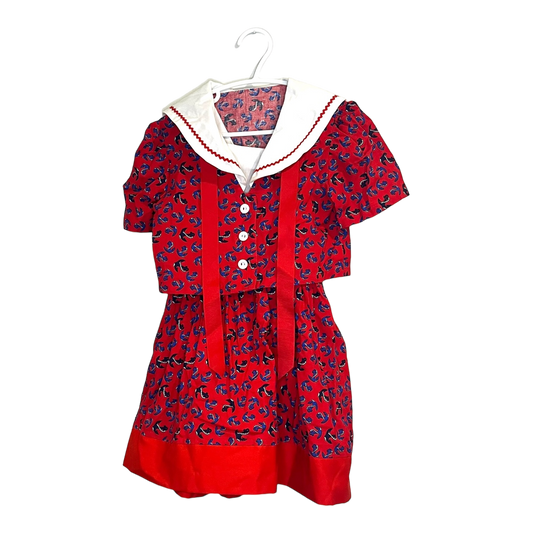 Handmade Red and Blue Sailor Dress (2 piece) Approx 3/4