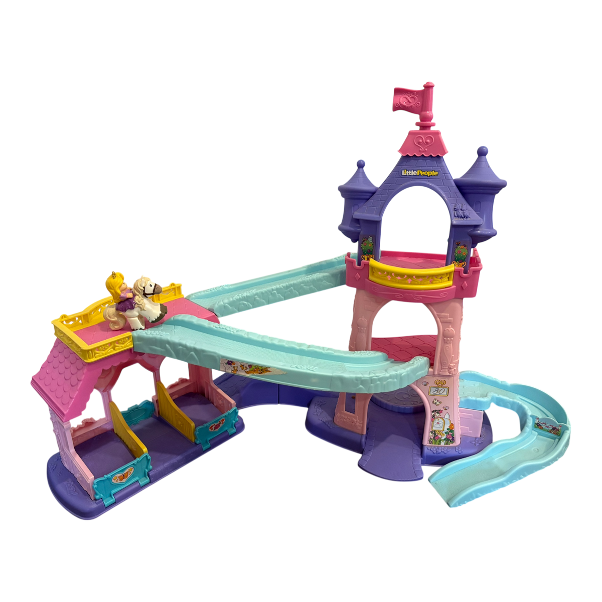 Little People Klip Klop Castle with Rapunzel and HTF Flag – Second Love