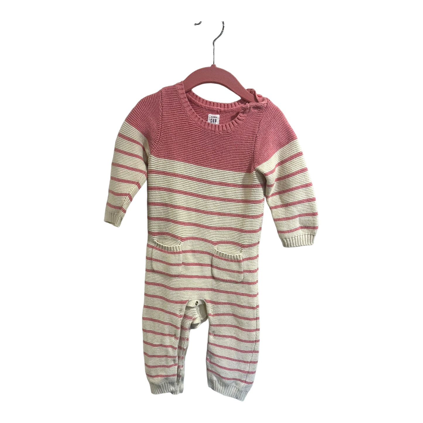 GAP Knitted pink and cream striped romper 12-18 months