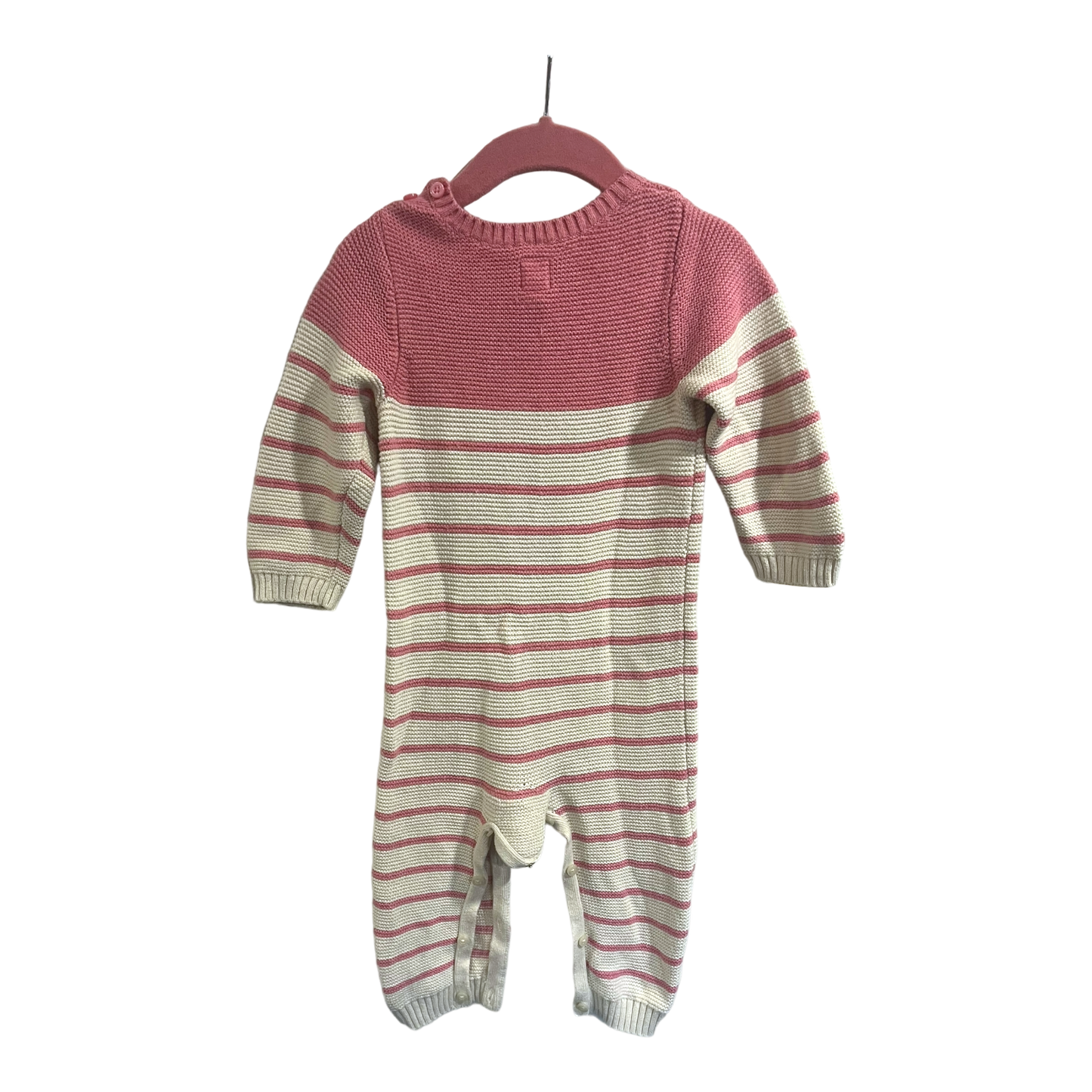 GAP Knitted pink and cream striped romper 12-18 months