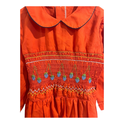 Nustella Orange smock dress with berry embroidery 6X