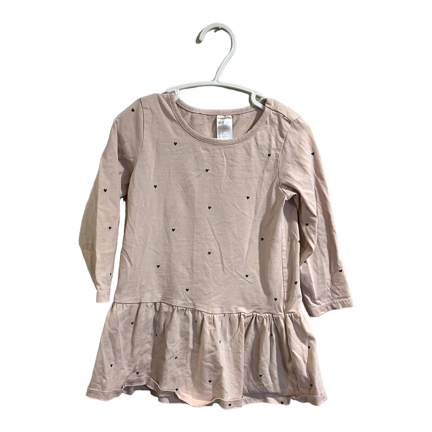 H&M Pink shirt dress with hearts 2-3 years