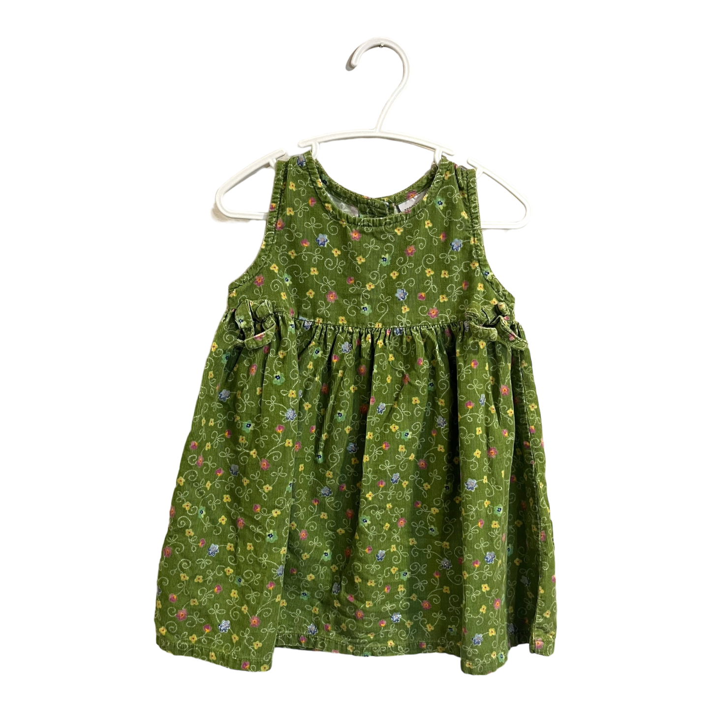 Green Floral corduroy dress 3T