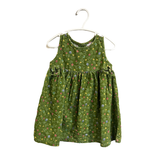 Green Floral corduroy dress 3T