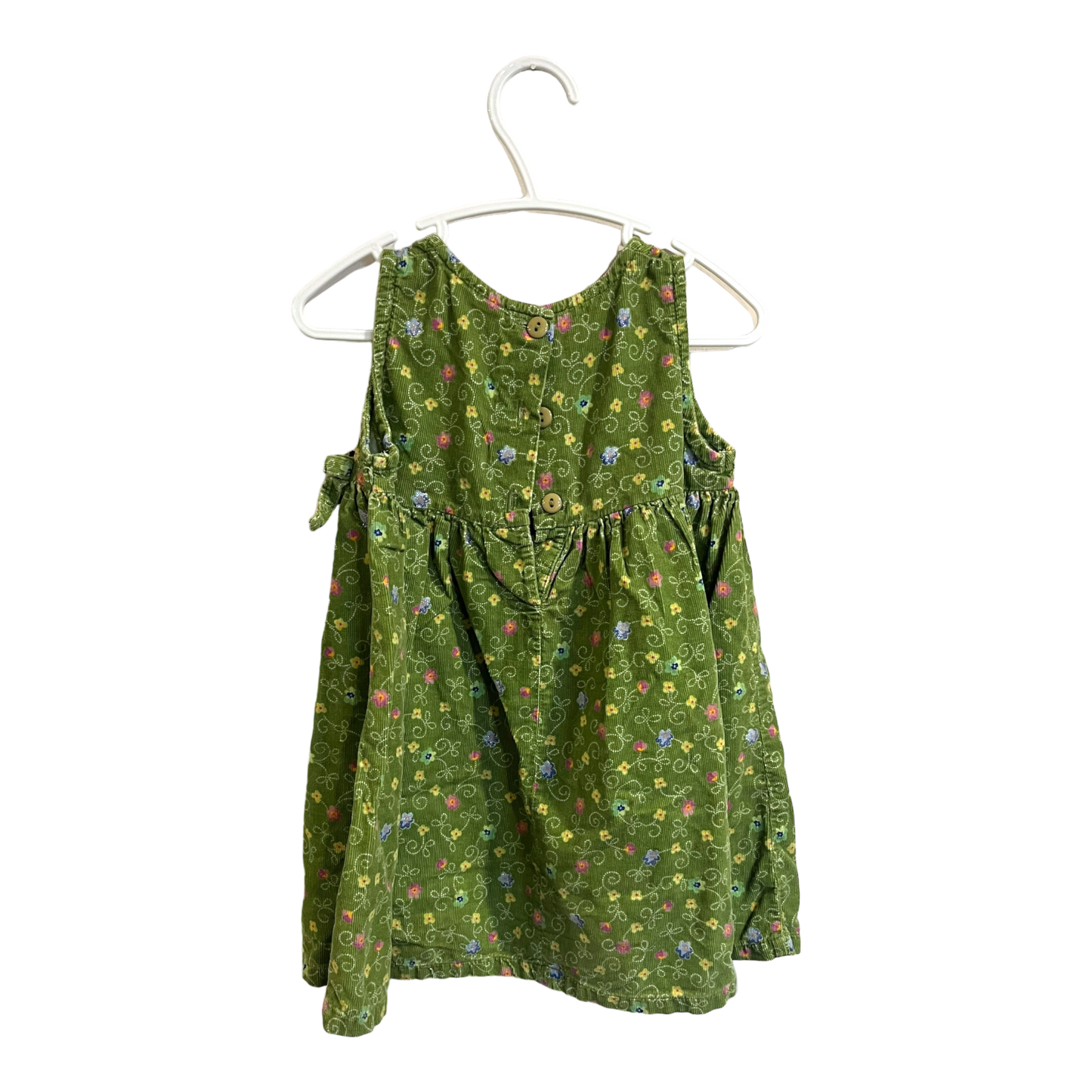 Green Floral corduroy dress 3T