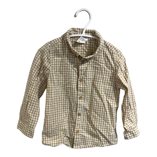 H&M Tan checkered collared top 18-24 months