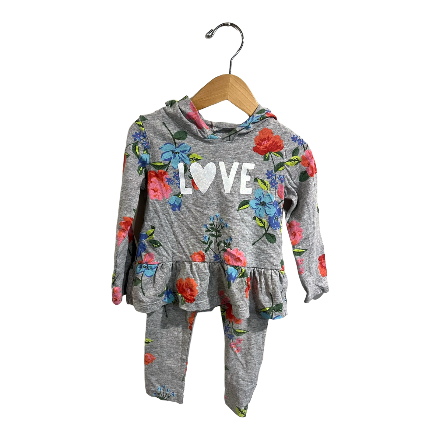 Carter's LOVE Grey Floral matching outfit 2T