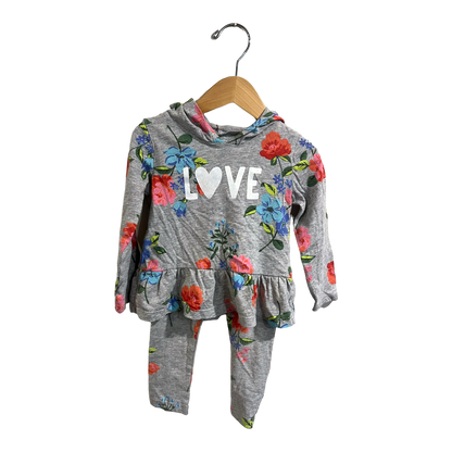 Carter's LOVE Grey Floral matching outfit 2T