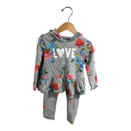 Carter's LOVE Grey Floral matching outfit 2T