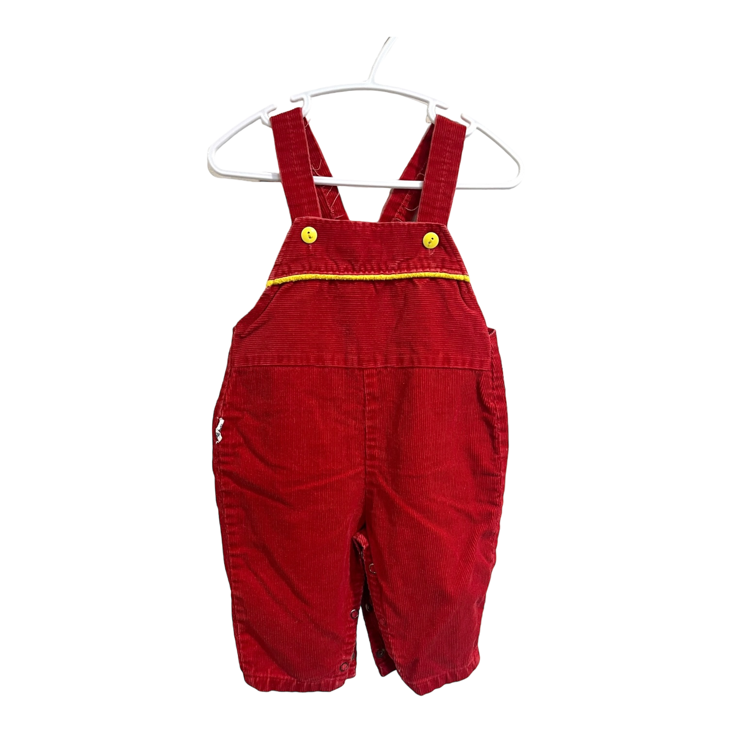 Kuzzins Red corduroy overalls with yellow details 24m